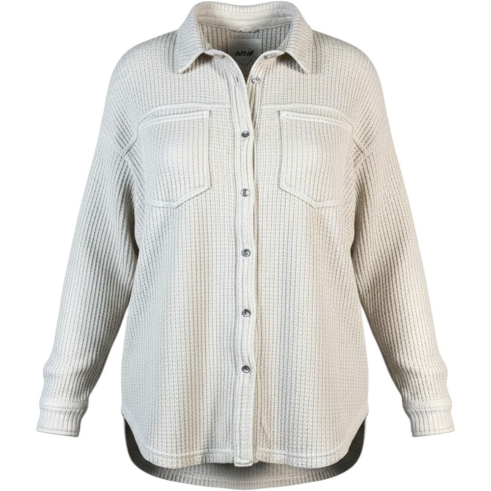 Aerie Cream Waffle Knit Button Down Shirt Jacket Womens M Oversized Thermal